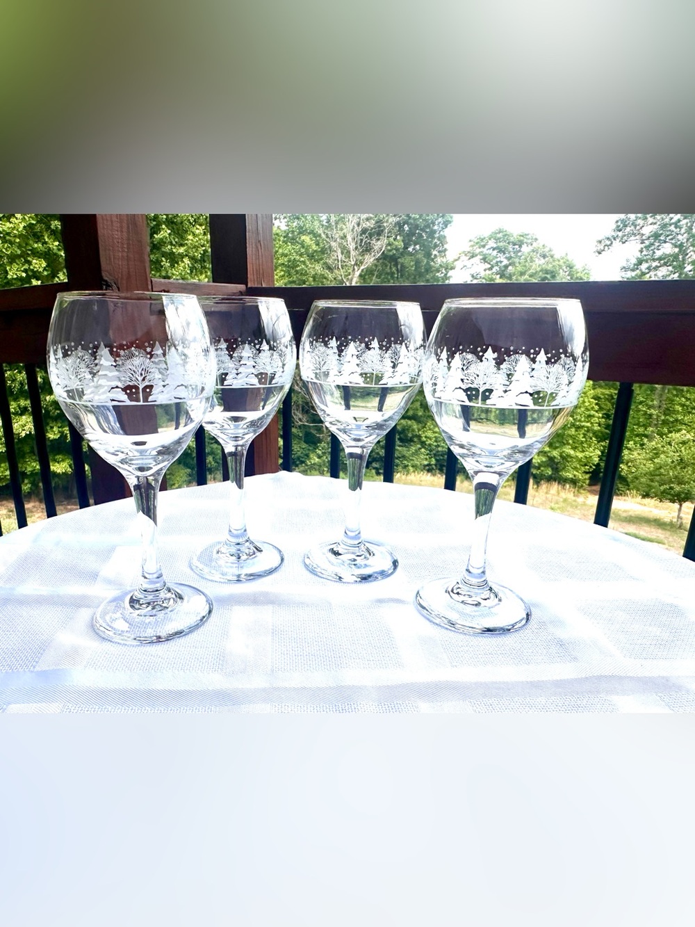 VTG Libbey Crystal Clear Winter Wonderland Wine Goblet Glasses (4) 1980's
